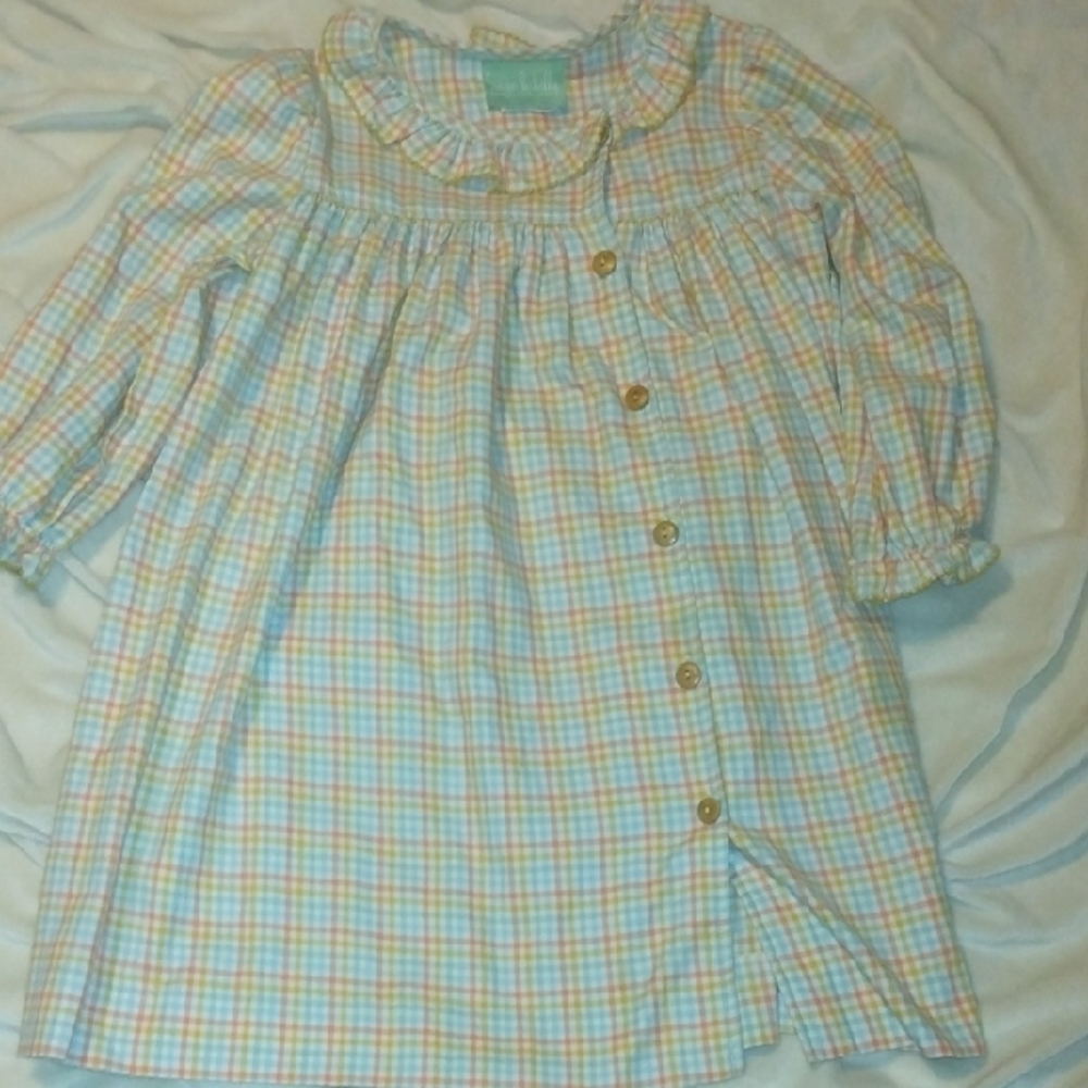 Plaid Kids Dress with Button Detail